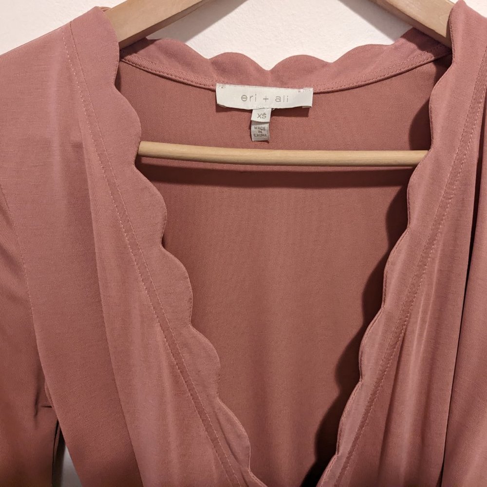 Anthropologie Eri + Ali Pink Scallop Wrap Top - Picture 3 of 7